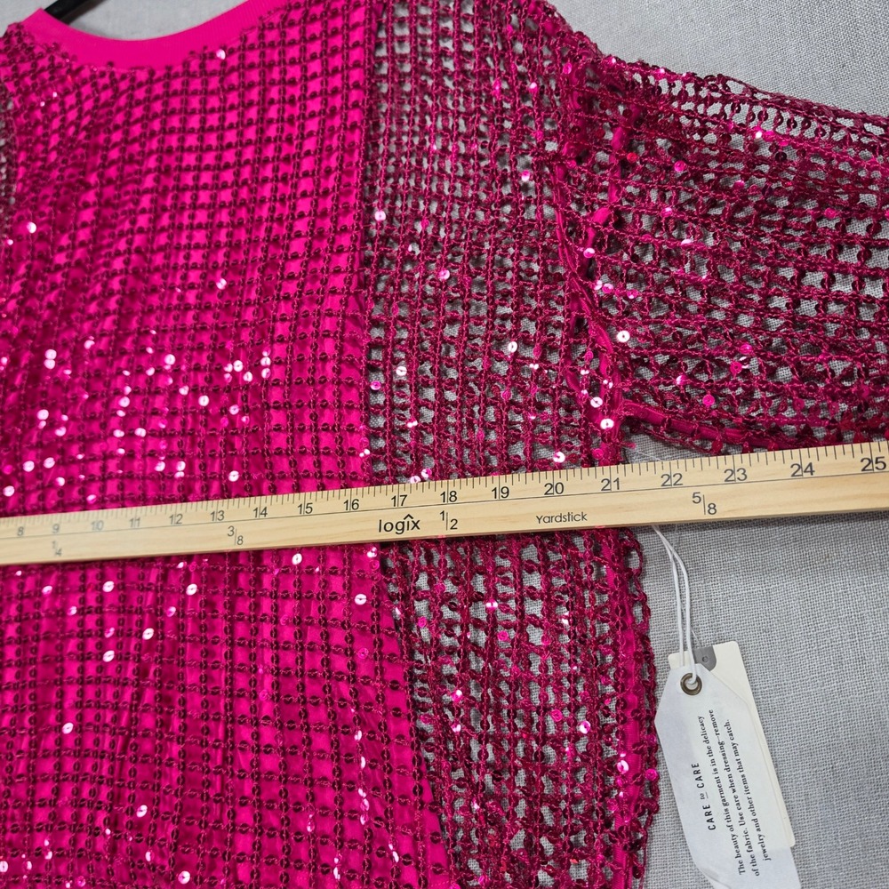 Pilcro Sequin Mesh Top Women Small Pink NWT Anthropologie Long Sleeve Magenta - Picture 13 of 13